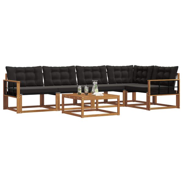 vidaXL Buiten bankenset met kussen 6 pcs Natuurlijk en Zwart