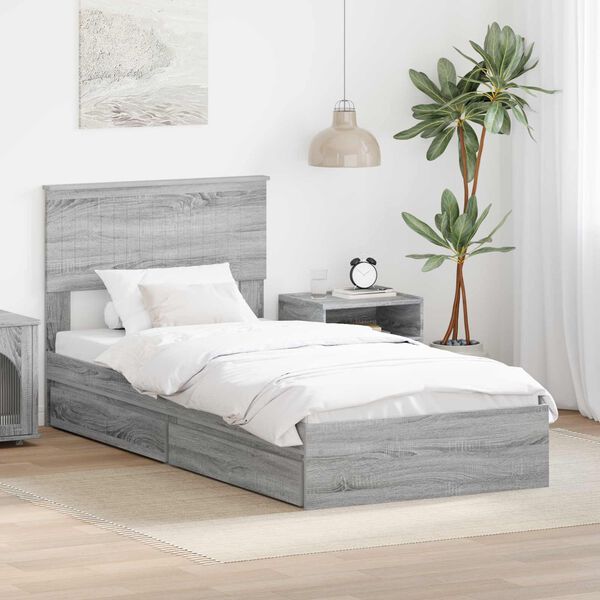vidaXL Opslag bed met hoofdeinde Grijs Sonoma 90 x 200 cm Bewerkt hout