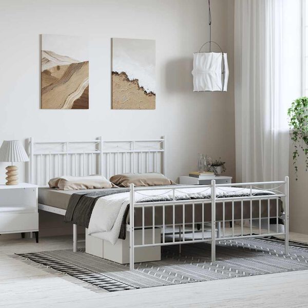 vidaXL Bedframe met hoofd- en voeteneinde metaal wit 150x200 cm