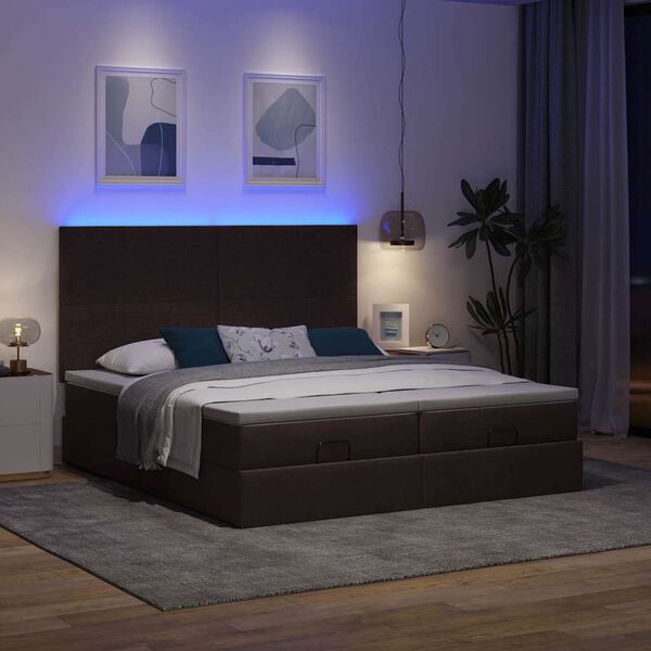 vidaXL Ottoman bed met matrassen en LED's 200x200cm stof donkerbruin