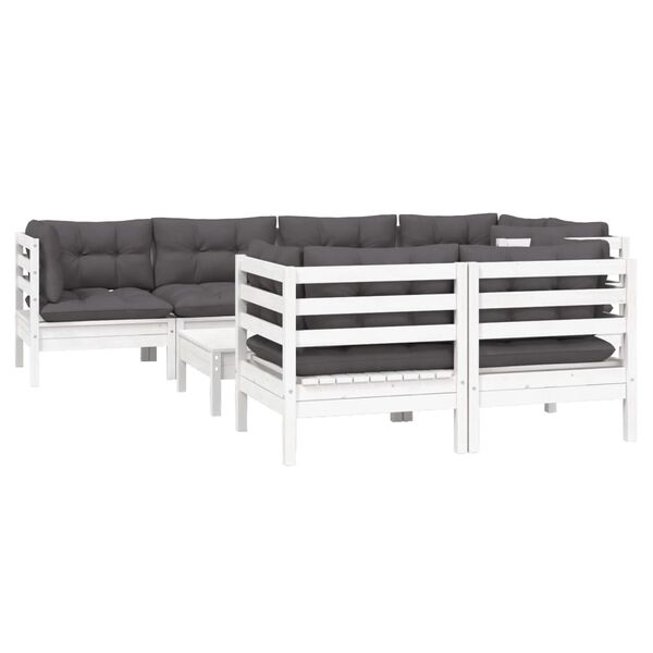 vidaXL 8-delige Loungeset met kussens massief grenenhout wit