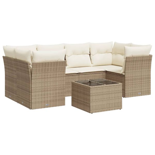 vidaXL 7-delige Loungeset met kussens poly rattan beige