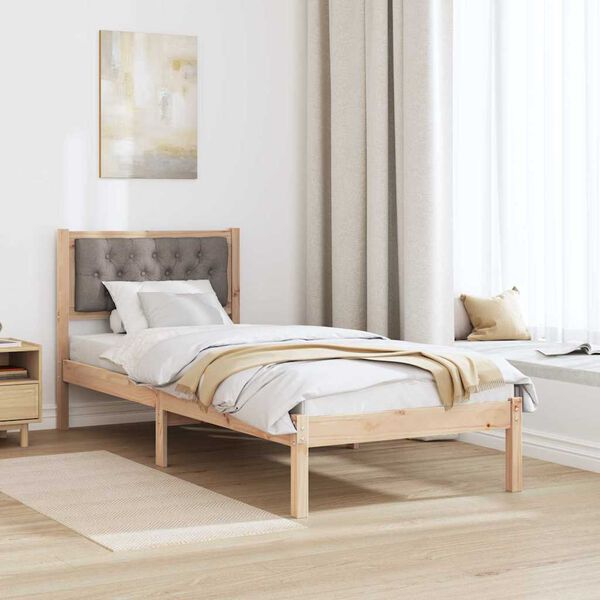 vidaXL Bedframe met hoofdeinde Taupe 75 x 190 cm Massief grenenhout