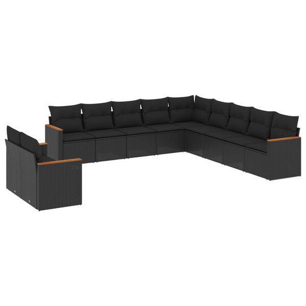 vidaXL 11-delige Loungeset met kussens poly rattan zwart
