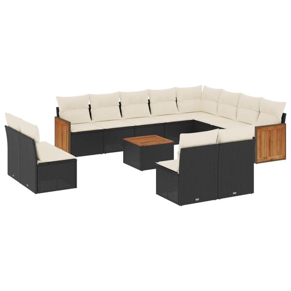 vidaXL 13-delige Loungeset met kussens poly rattan zwart