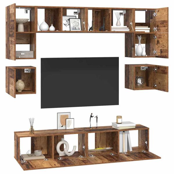 vidaXL Tv-meubelset Wandgemonteerd 8 pcs Oud Hout Bewerkt hout