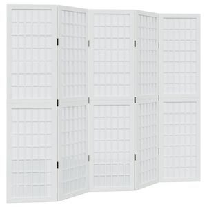 vidaXL Kamerscherm met 5 panelen massief paulowniahout wit