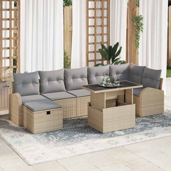 vidaXL Tuin Sofa Set met kussen met opslag 8 pcs Beige Poly riet
