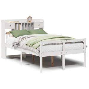 vidaXL Bed met boekenkast zonder matras grenenhout wit 135x190 cm