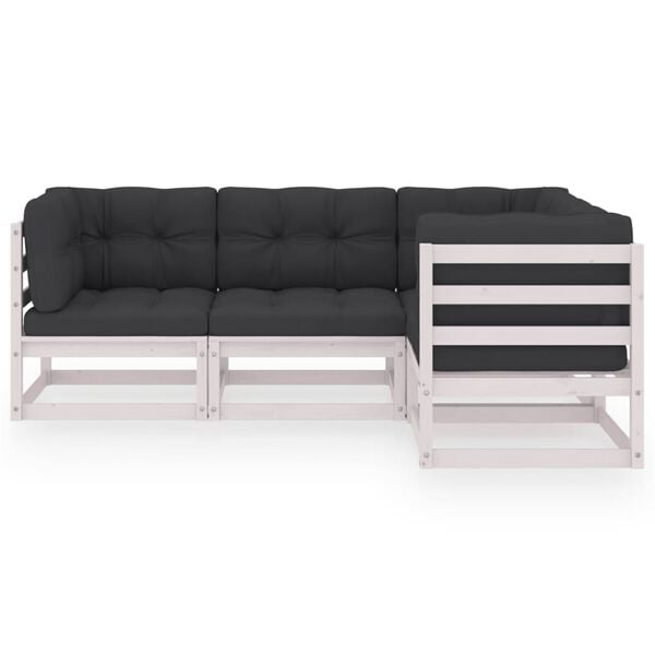 vidaXL 4-delige Loungeset met kussens massief grenenhout