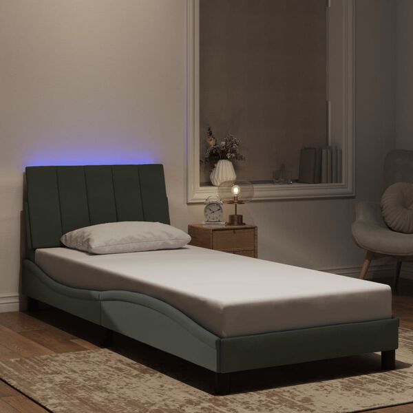 vidaXL Bedframe met LED zonder matras "Hanko" fluweel lichtgrijs 90x200 cm