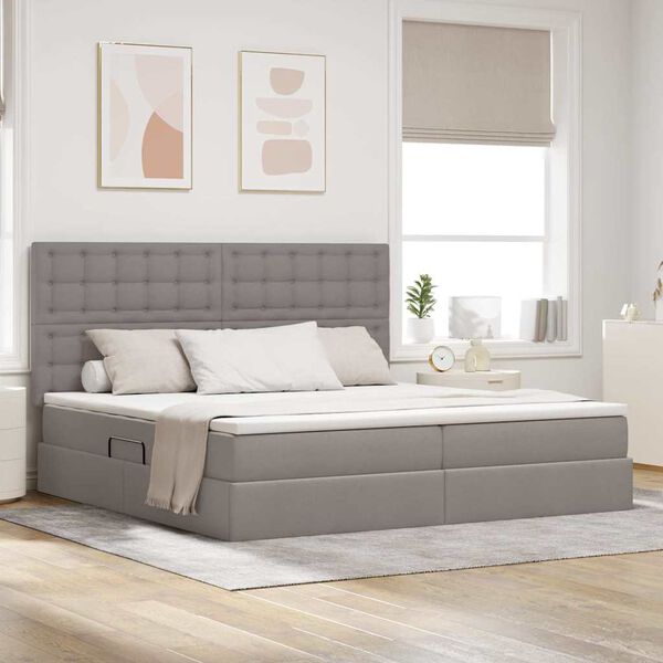vidaXL Opbergbed met LED met matras Taupe 200 x 200 cm Polyester