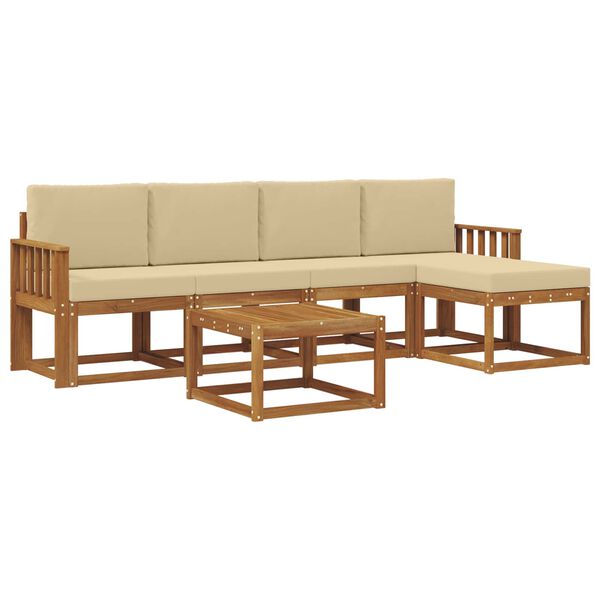 vidaXL Buiten bankenset 6 pcs Natuurlijk en Beige Massief Acaciahout