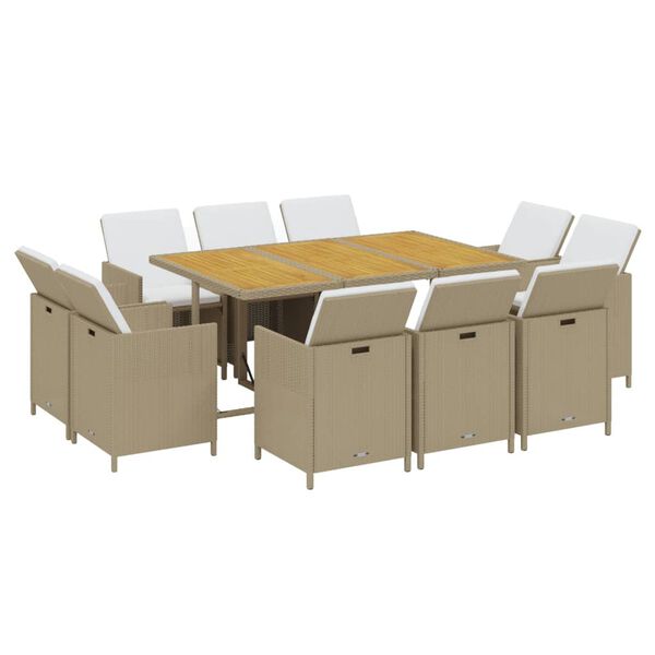 vidaXL 11-delige Tuinset met kussens poly rattan beige
