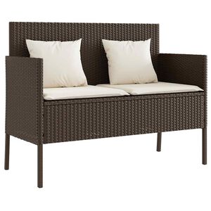 vidaXL Tuinbank met kussens poly rattan bruin