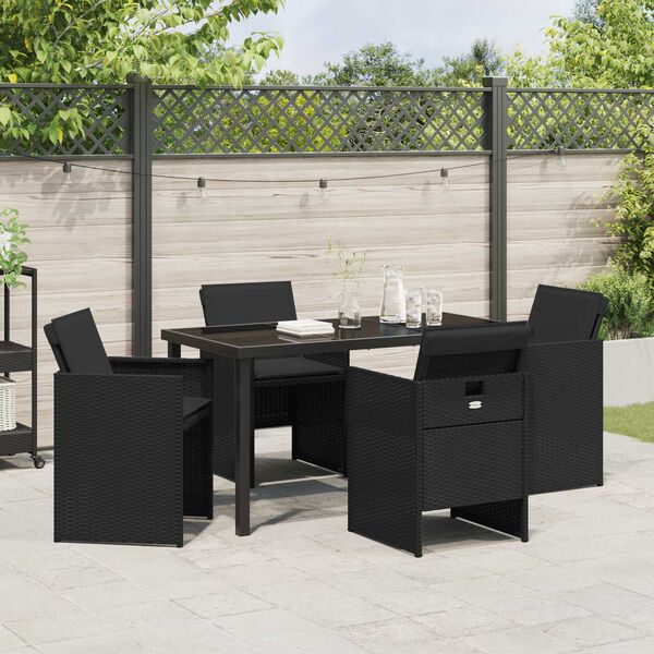 vidaXL Tuin eettafelset 5 pcs Zwart poly rattan