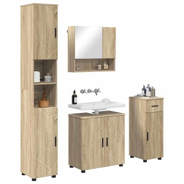 vidaXL Badkamermeubelset 4 pcs Sonoma Eiken Bewerkt hout & Metaal