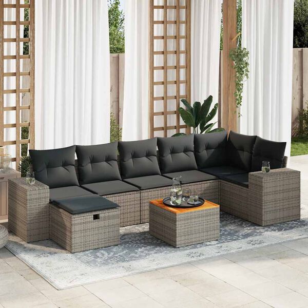 vidaXL 8-delige Loungeset met kussens poly rattan grijs