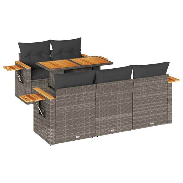 vidaXL 6-delige Loungeset met kussens poly rattan acacia grijs