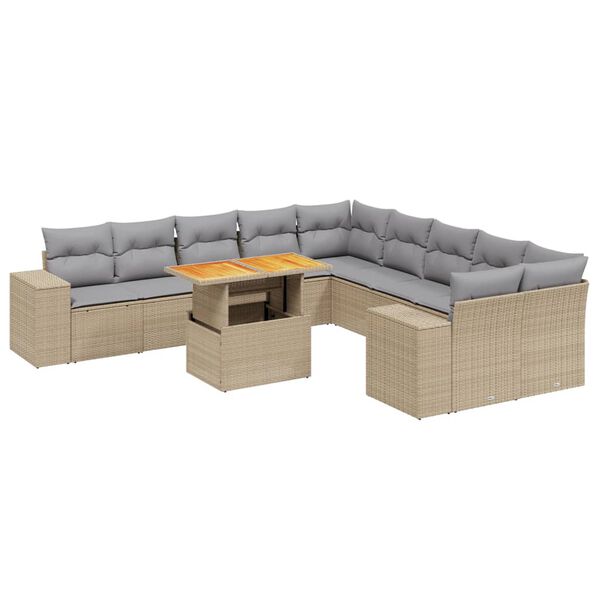 vidaXL 11-delige Tuinset met kussens poly rattan beige