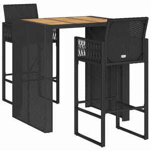 vidaXL 3-delige Tuinbarset zonder kussens poly rattan acacia zwart