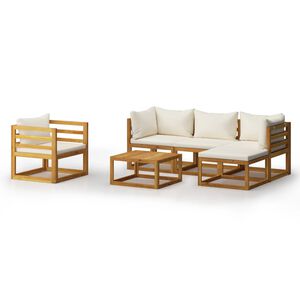 vidaXL 6-delige Loungeset met kussens massief acaciahout cr&egrave;me