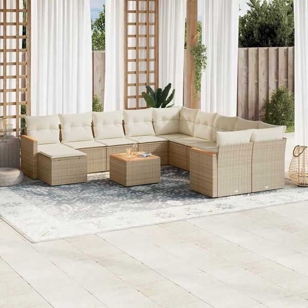 vidaXL 12-delige Loungeset met kussens poly rattan beige