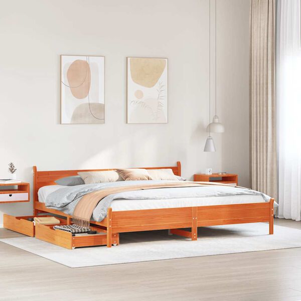 vidaXL Bedframe zonder matras massief grenenhout wasbruin 180x200 cm