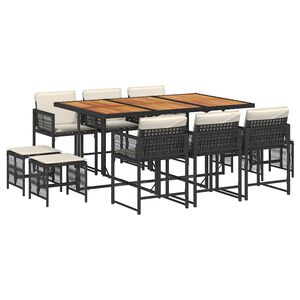 vidaXL 11-delige Tuinset met kussens poly rattan zwart