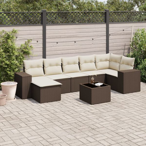 vidaXL 8-delige Loungeset met kussens poly rattan bruin