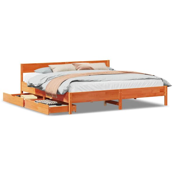 vidaXL Bedframe zonder matras massief grenenhout wasbruin 180x200 cm