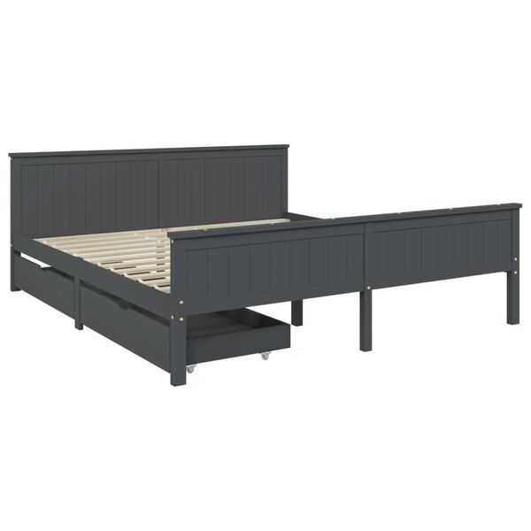 vidaXL Bedframe met 2 lades massief grenenhout donkergrijs 180x200 cm