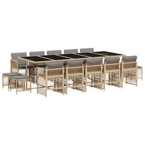 vidaXL 15-delige Tuinset met kussens poly rattan gemengd beige