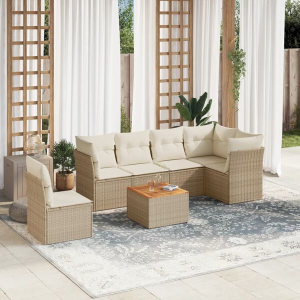 vidaXL 7-delige Loungeset met kussens poly rattan beige