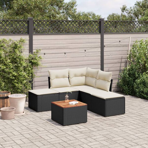 vidaXL 6-delige Loungeset met kussens poly rattan zwart