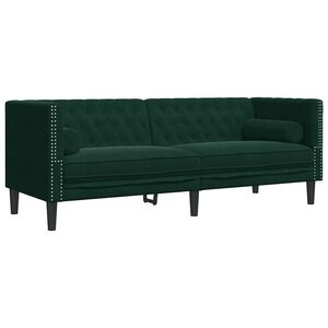 vidaXL Driezitsbank Chesterfield-stijl en bolsters fluweel donkergroen