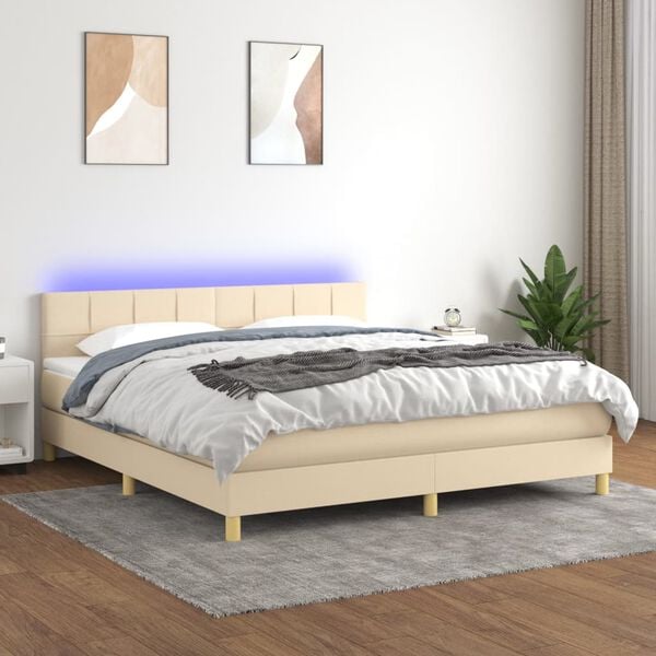 vidaXL Boxspring met matras en LED stof cr&egrave;mekleurig 160x200 cm