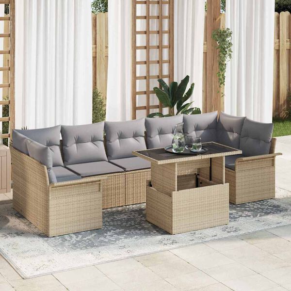 vidaXL Tuin Sofa Set met kussen 8 pcs Beige Poly riet