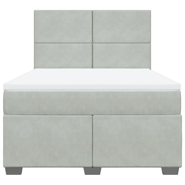 vidaXL Boxspring met matras fluweel lichtgrijs 160x200 cm