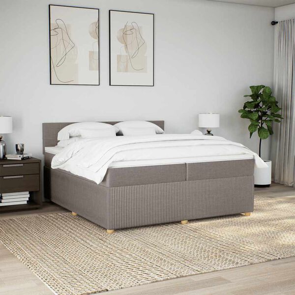 vidaXL Boxspring met matras stof taupe 200x200 cm
