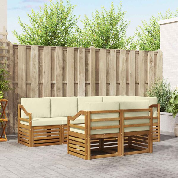 vidaXL Hoekbank Set 7 pcs Natuurlijk en Cr&egrave;me Massief Acaciahout