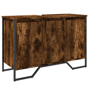 vidaXL Wastafelkast 91x35x60 cm bewerkt hout gerookt eikenkleurig