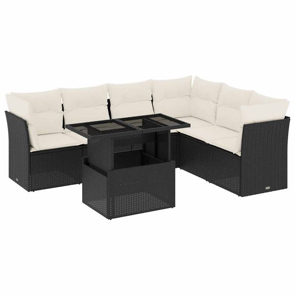 vidaXL 7-delige Loungeset met kussens poly rattan zwart