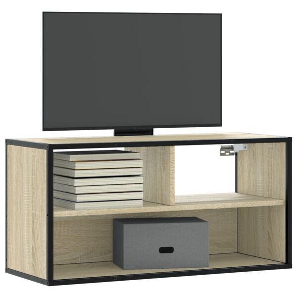 vidaXL Tv-meubel 80x31x39,5 cm bewerkt hout metaal sonoma eikenkleurig