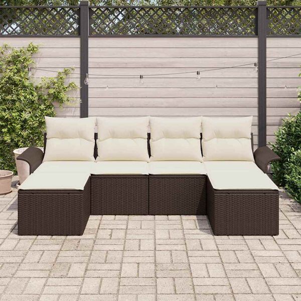 vidaXL Tuin Sofa Set met opslag 6 pcs Bruin poly rattan