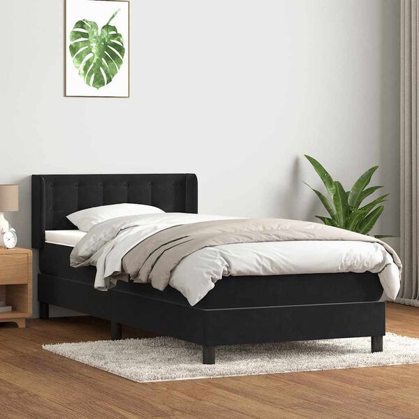 vidaXL Boxspring met matras fluweel zwart 90x220 cm