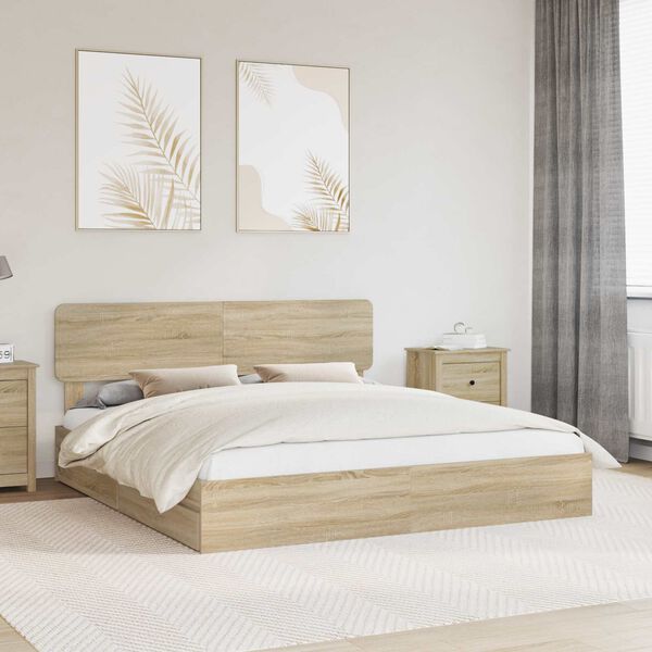 vidaXL Opslag bed met lade Sonoma Eiken 180 x 200 cm Bewerkt hout