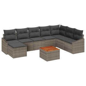 vidaXL Tuinbankenset met opslag 9 pcs Grijs poly rattan
