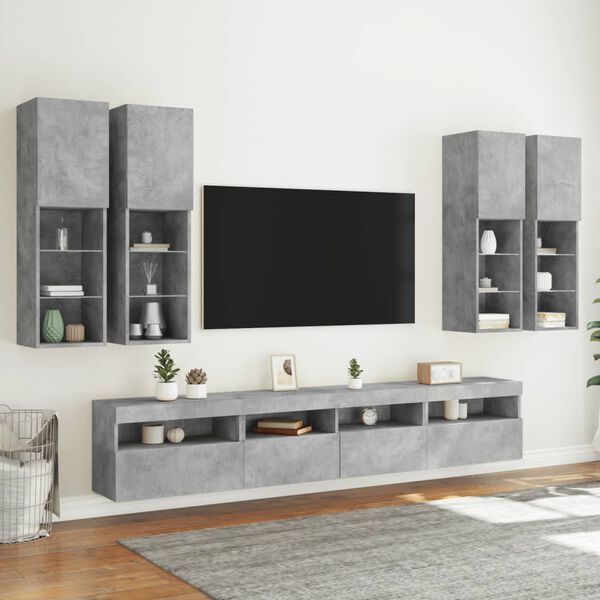 vidaXL 7-delige Tv-wandmeubelset met LED-verlichting betongrijs