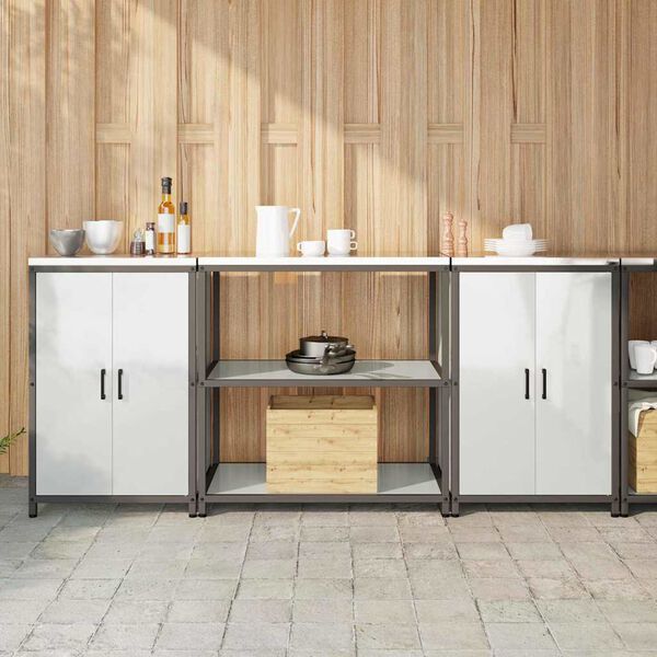 vidaXL Keukenopslag set met plank 3 pcs Zilver Gegalvaniseerd staal